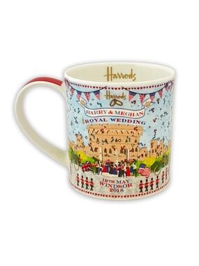 Harry & Meghan Harrods White Mug with Multicolor Royal Wedding Parade Design